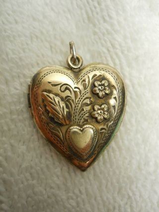 Vintage Antique Sterling And 1/20 12 Kt Gold Filled Heart Locket Pendant