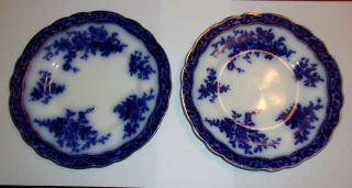 Antique Stanley Pottery Co.  Touraine England Flow Blue Plates Set Of 2 - 8 3/4 "