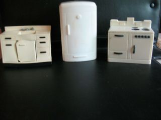 Vintage Doll House Furniture (1950) - Kitchen Refrigerator,  Stove,  And Sink