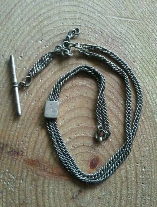 Antique Watch Chain With T Bar And Gold Filled Slide.