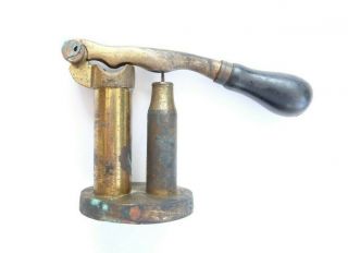 Antique Brass Capper Decapper 12 Bore Gauge Ebony Handle Cartridge Roll Turnover