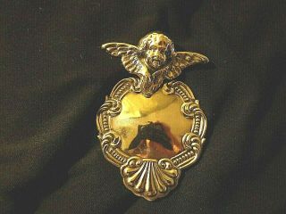Antique Victorian Sterling 925 Repousse Cherub Angel Cupid Pendant Necklace