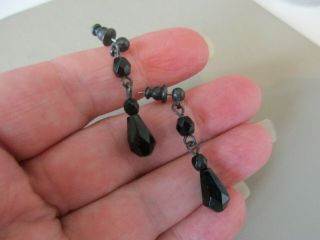 Antique Vintage Victorian French Jet Facet Cut Black Glass Mourning Earrings Old