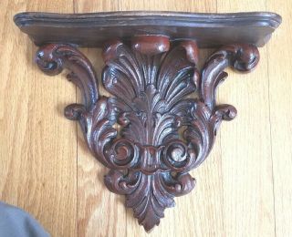 Vintage Awesome Ornate Curved Wooden Wall Shelf Sconce,  Walnut (?) Finish