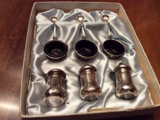 Sterling Silver Salt Cellars,  Spoons,  and Pepper Shakers 5