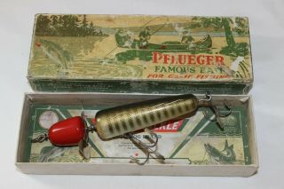 Vintage Pflueger Globe 3704 Red Head Pike Scale 5 1/4 " Wood Fishing Lure W/ Box