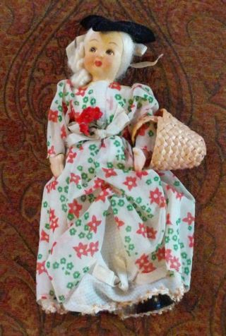 Vintage Lenci Type Doll,  Fabric Face,  Body W Traditional Clothing 10 "
