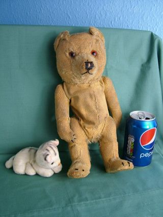 Antique Teddy Bear Early 1900s And A Plush Kitten 1950s Collectable Old Bears