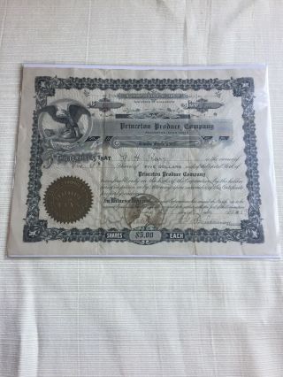 1909 Princeton Produce Company Stock Certificate Antique Minnesota Vintage 1900s