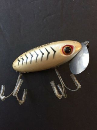 Vintage Fred Arbogast Jitterbug Pearl W/black Ribs Topwater Fishing Lure Htf Clr