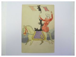 Art Deco Watercolour Illustration Circus Clown With Horse & Scottie Dogs