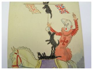 Art Deco watercolour illustration circus clown with horse & Scottie dogs 2