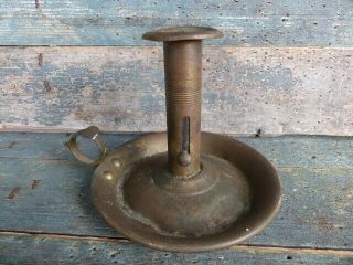 Antique Primitive Early 19thc Brass Push Up Candlestick Candle Holder Aafa