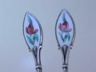 pr Sterling & Enamel Spoons by David Andersen of Norway floral pattern 3