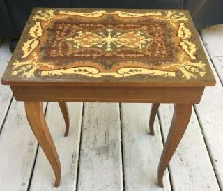 Vintage Sorrento Small Inlaid Inlay Wood Table Music Jewelry Box Made In Italy
