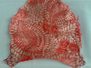 Antique Coral Silk Fabric Silver Swirls Metallic Textile Remnant 8