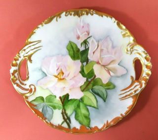 Antique T&v Limoges Hand - Painted Rose Cake Plate
