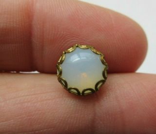 Lovely Small Antique Vtg Saphiret Glass In Metal Button Prong Set 7/16 " (p)