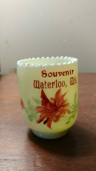 Antique Custard Glass Souvenir Toothpick Holder Waterloo Wis Wisconson