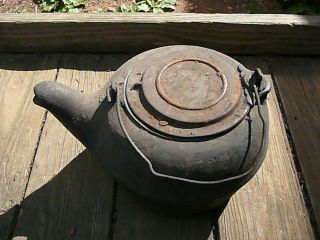 Antique Cast Iron 8 Tea Kettle Teapot Swinging Lid W/ Handle