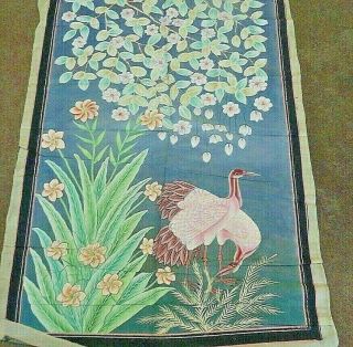 As Seen Vintage Handpainted Bird & Leafs Picture On Silk 140 H X 90 Cm W