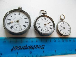 3 Antique Pocket Watches To Restore.  Two Silver