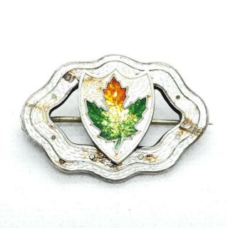 Antique Rd 1905 Sterling Silver 925 Enameled Maple Leaf Brooch Pin