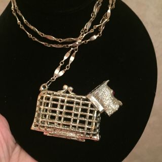 Antique Vintage Rare Estate Necklace Golden Dog W/long 22 " Chain