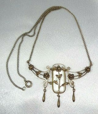 Antique EDWARDIAN Early 1900 ' s Bezel Set Mother of Pearl 1/20 12k GF Necklace 3