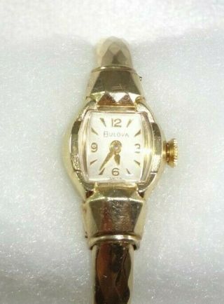 Vintage Bulova 10k Rolled Gold Plate Hinged Cuff Watch W/ Safety Chain