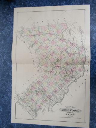 1890 Antique Hand - Colored Map Of Aroostook County,  Maine From A Colby Atlas