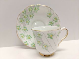 Vintage Gladstone Bone China Demitasse Tea Cup And Saucer Green Flowers Teacup