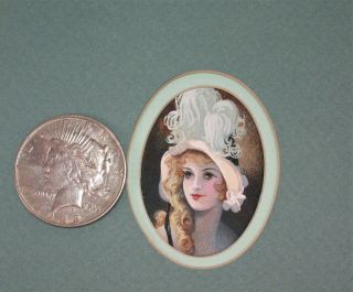 19thC Antique Miniature Micro French Victorian Portrait Painting Young Woman 5