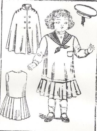 18 - 20 " Antique French Jumeau Doll@1900 Sailor/middy Dress Cape Hat Pattern German