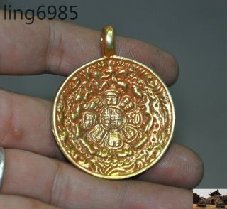 Old Tibet Buddhsim Bronze 24k Gold Gilt 12 Zodiac Eight Treasures Amulet Pendant