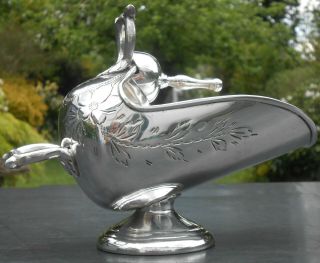 Antique Coal Scuttle Form Sugar Bowl With Scoop - Sheffield - Silver Plated