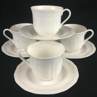 Set Of 4 Cups And Saucers By Mikasa Ultima,  Antique White Scalloped
