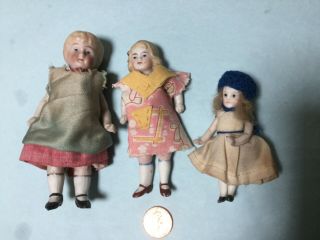 3 Vintage All Bisque Dolls - Jointed Arms & Legs