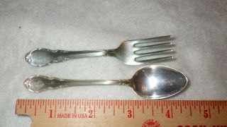 Lunt Modern Victorian Sterling Silver Baby Fork & Baby Spoon Set - Very Good