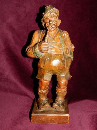 Lge Vintage Hand - Carved Black Forest Wooden Figurine Of Mountaineer 9 3/4 "