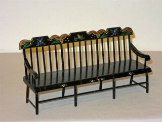 Vintage Hand Painted Pa Dutch Dollhouse Miniature 10 " Bench G B Fenstermaker