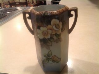 Antique Nippon Floral Vase Raised Gold Beads With Maple Leaf Stamp 6 " Tall