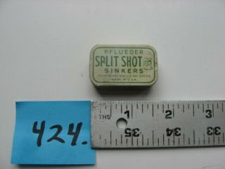 424) Vintage Pflueger Split Shot 6 Sinkers Tin With 12 Sinkers Bull Dog Mark