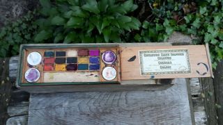 Antique Wooden Paint Box Bourgeois Aine Couleurs Sans Danger Paris 9.  75 x 4 5