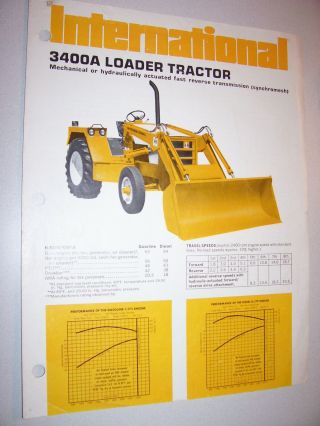 Vintage International Advertising Brochure - 3400a Loader Tractor - 1972