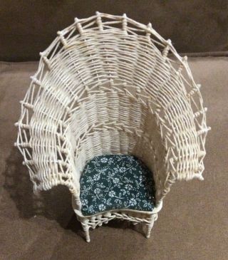 Vintage Dollhouse Miniature Furniture Wicker Lounge Chair Signed @