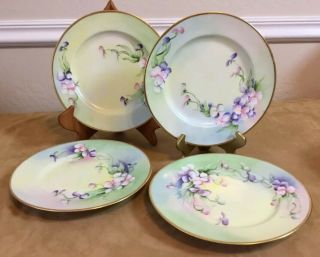 Four Antique Vintage D & C France,  Limoges Dinner Plates,  Hand Painted,  Florals