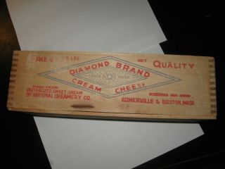 Vintage Antique Diamond Brand Cream Cheese Boston & Somerville Ma Wood Box
