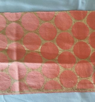 Antique Coral Silk Fabric Gold Dots Metallic Textile Remnant 1