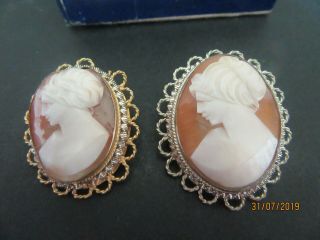 2 X Antique Vintage Carved Cameo 800 Silver Pendant Brooch 1 1/2 " And 1 1/4 "